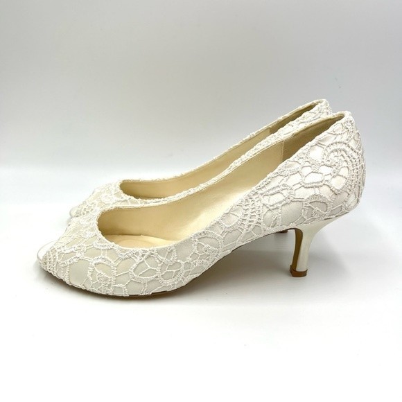 Paradox London Pink Women's Ivory White Lace Peep Toe Heels Pumps Shoes 9 - Picture 6 of 14
